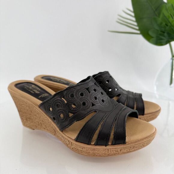 Spring Step Womens Topaz Sandal Women's Size 39 8 Black Leather Lasercut Slide - Picture 1 of 13